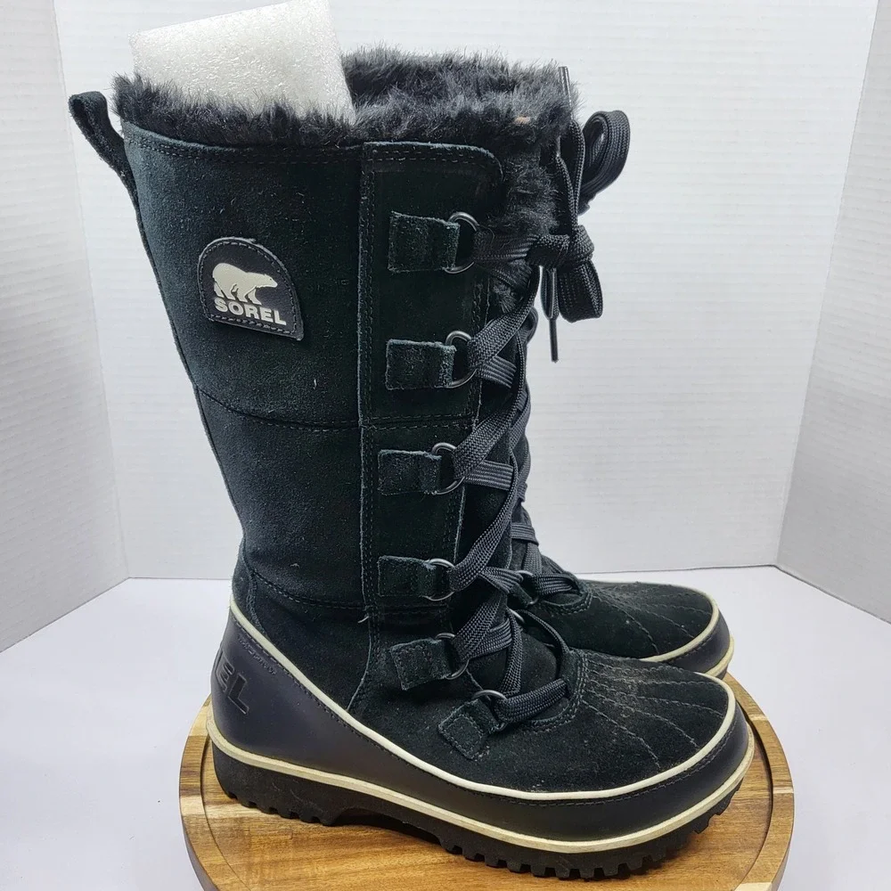 Sorel Tofino Women Waterproof Winter Snow Boots Black Suede Faux Fur NL2093 Sz 6